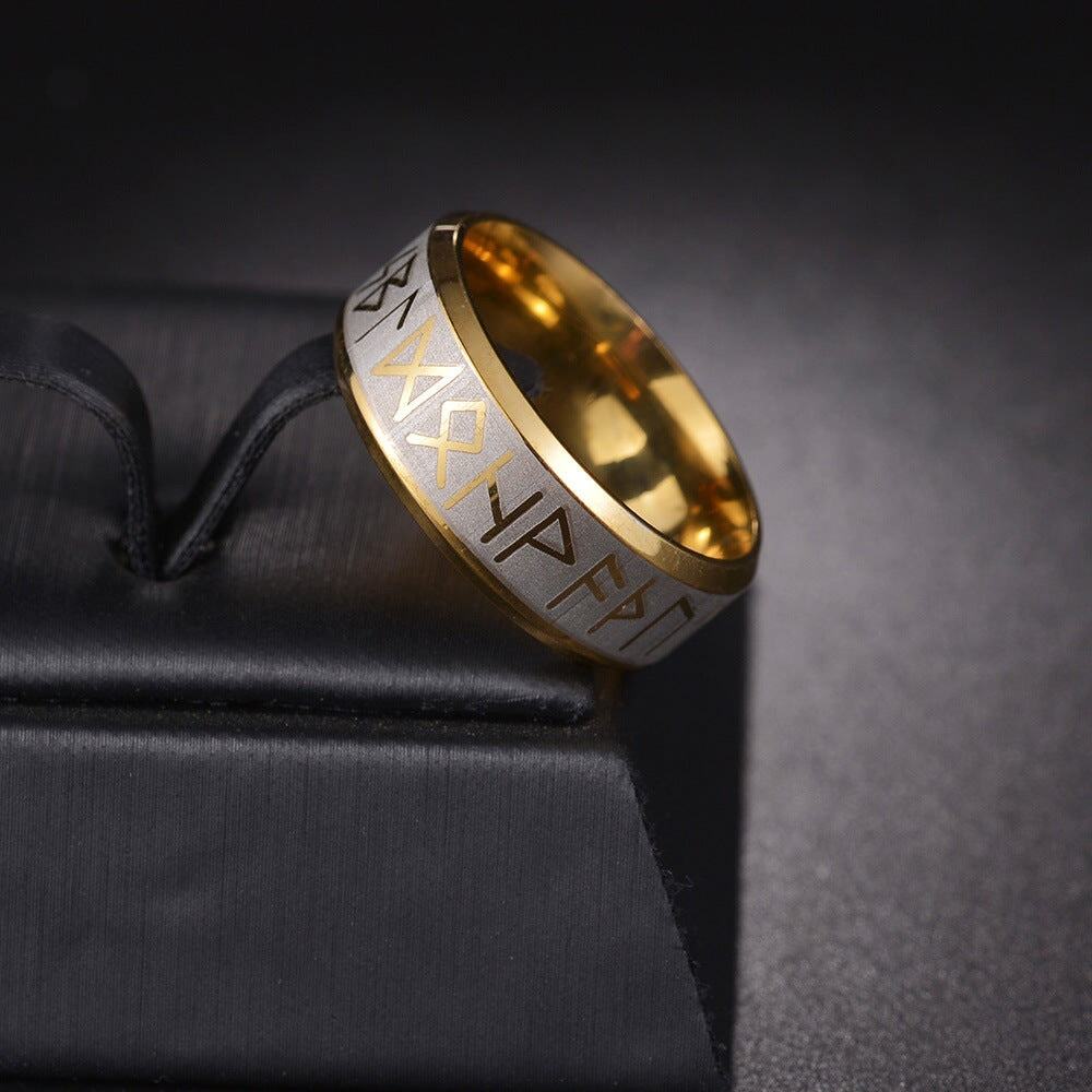 Gold Men's Norse Nordic Viking Rune Stainless Steel Metal Banded Ring Sz 9
